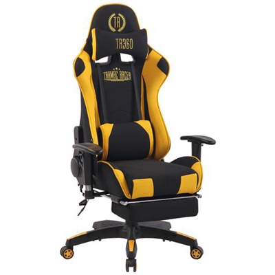 Poltrona Gaming Massaggiante Turbo XFM in Tessuto - Sedia Racing Ergonomica Riscaldabile con Massaggio + 2 Cuscini e Poggiapiedi Nero Giallo