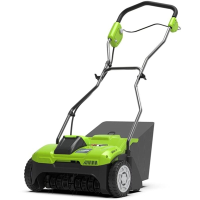 Greenworks Tools G40DT35 Arieggiatore a Batteria Li-Ion 40 V, 35 cm Larghezza di Lavoro, 3600 RPM, 20 Molle dâAcciaio, Profonde 76 mm, Cesto di