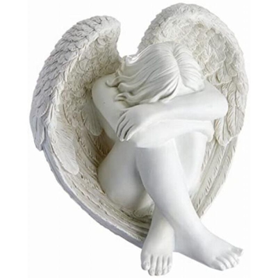 Design Toscano JQ6366 Statua di Angelo Solitudine Serena, off Bianco, 28x35.5x32 cm