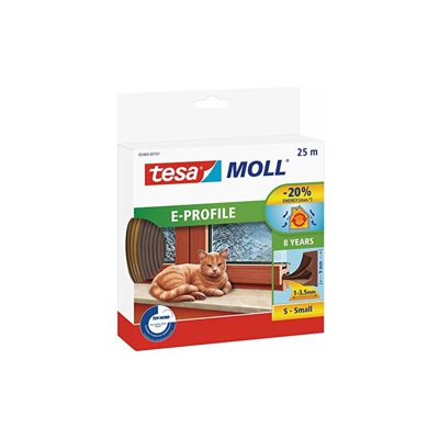 Tesa Moll E-Profile Seal - Gomma Sigillante per L'Isolamento degli Spazi tra Porte e Finestre - Marrone - 25 m x 9 mm x 4 mm