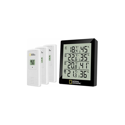 NATIONAL GEOGRAPHIC 4-fach Thermo-/Hygrometer Stazione Meteo, Nero