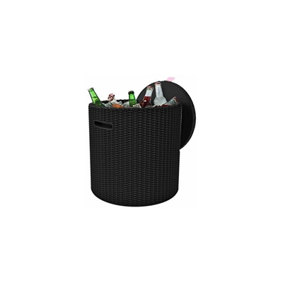 Keter 17200045 Kühlbox/Beistelltisch Cool Stool, Rattanoptik, Kunststoff, braun
