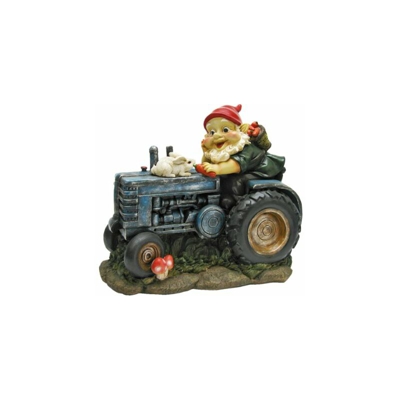 Design Toscano QL1530256 Statua Gnomo da Giardino Coniglietto sul Trattore, 18x30.5x25.5 cm