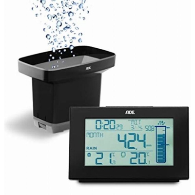 ADE WS1907 Pluviometro (Stazione Meteo con misuratore di precipitazioni da Giardino con sensore Radio, termometro per Interni ed Esterni, Orologio