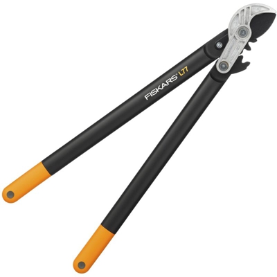 Fiskars Troncarami a incudine per legno, Sistema a cremagliera PowerGear II, Diametro di taglio: 5 cm, Lame di Lunghezza: 69 cm, Nero/Arancione