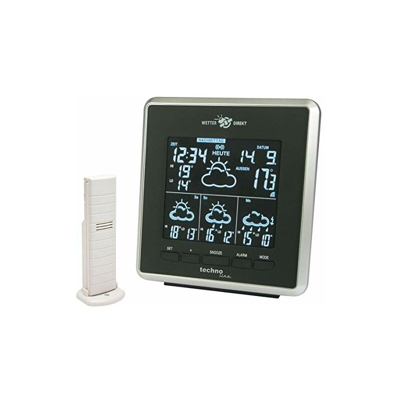 Technoline - Stazione meteorologica con indicatore LED, per Interni ed Esterni, previsioni Meteo per 4 Giorni, Nero/Argento