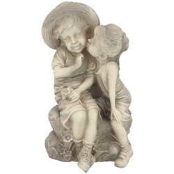 Design Toscano Bambini che si scambiano un bacio Bambino e Bambina Statuetta decorativa da esterni, poliresina, pietra antica, 35,5 cm en oferta