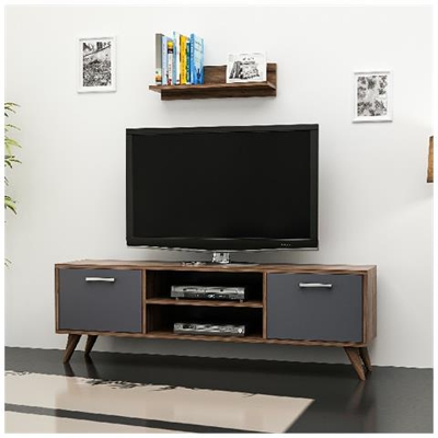 Mobile Porta Tv New Horus - Con Ante, Ripiani - Da Salotto - Antracite, Noce In Legno, 120 X 30 X 45 Cm