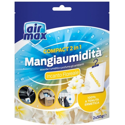 Mangiaumidità Airmax Appendibile Compact 2 In 1 Profumazione Incanto Floreale 2X50G