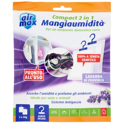 Mangiaumidità Airmax Appendibile Compact 2 In 1 Profumazione Lavanda Provenza 2X50G