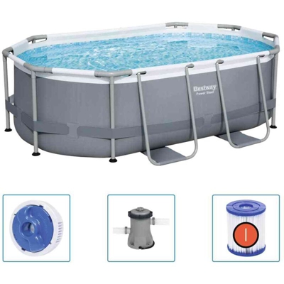 Bestway Piscina Fuori Terra Ovale Power Steel 305x200x84 cm - Grigio
