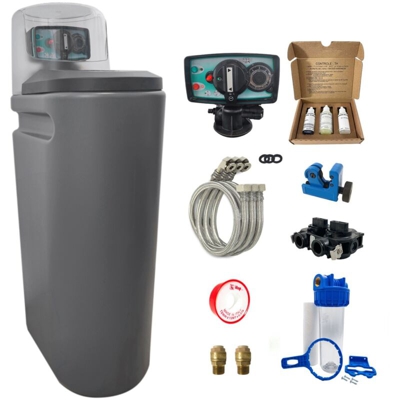 Addolcitore d'acqua 25L Fleck 5600 MV completo di pre-filtrazione e accessori di montaggio