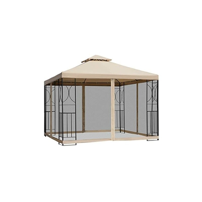 Outsunny - Gazebo da giardino per feste, resistente alle intemperie, con 4 ripiani in metallo + poliestere, beige, 3 x 3 m