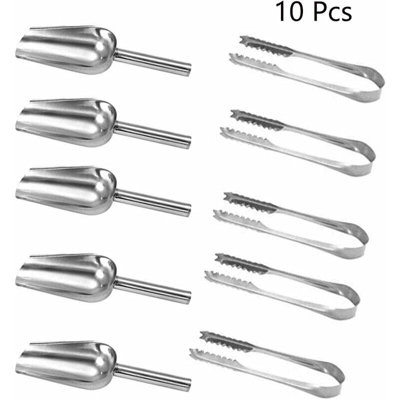 5 cucchiaini per dolci e 5 pinze per ghiaccio, cucchiai in acciaio inossidabile per supermercato, caramelle dolci, caffè, secchiello per il ghiaccio,