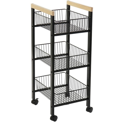 Carrello per Verdure DKD Home Decor Nero Acciaio Pino (32 x 37 x 82 cm)