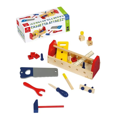 Cassetta Attrezzi in Legno per Bambini Sega Martello Cacciavite Vite Scalpello