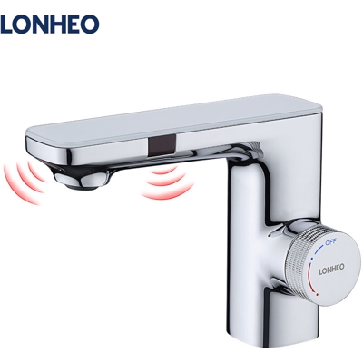 Lonheo Rubinetto Automatico con Sensore ad Infrarossi, Miscelatore Acqua Calda e Fredda per Lavabo Bagno, Rubinetto Monocomando, Cromo