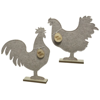 Decorazione Gallo In Feltro Su Stand 51,2X6,2X24Cm Grigio Modello Assortito