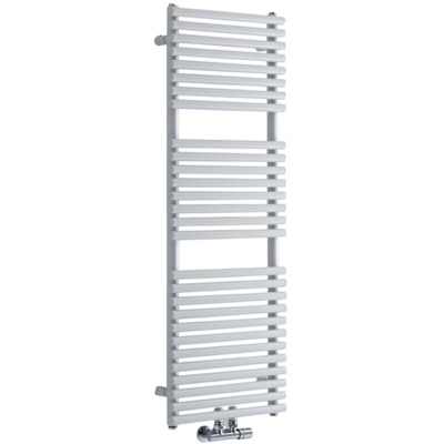 Hudson Reed Magera Scaldasalviette Moderno di Design Verticale - Termoarredo Bagno con Attacchi Centrali - Acciaio Bianco - 362W - 1215 x 400mm