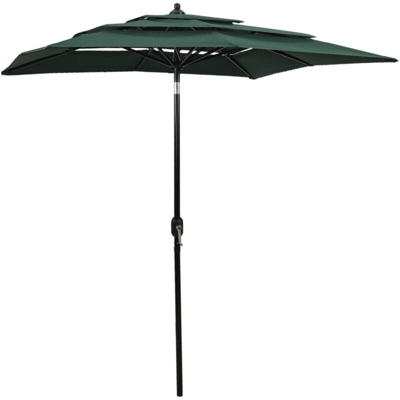 vidaXL Ombrellone a 3 Livelli con Palo in Alluminio Verde 2x2 m
