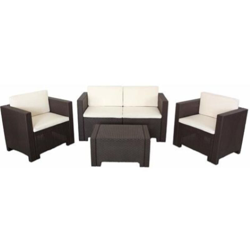 Salotto colorado in resina antiurto effetto polirattan completo di cuscini marro precio