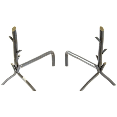 Cruccolini - Coppia di alari ferro battuto natura cm19x35x37 camino caminetto fuoco