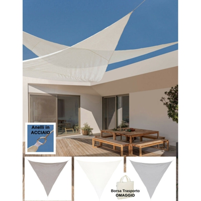 Tenda Ombreggiante Triangolare Vela Parasole Giardino Telo Ombra Sole Poliestere - Dimensione: 3,6 x 3,6 Mt - Colore: Grigio