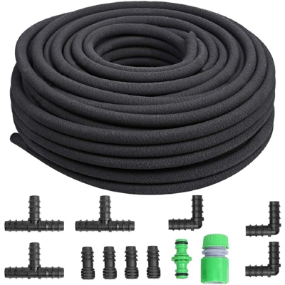 MVPOWER Tubo Poroso per Irrigazione, 13mm x 50 m Tubo Acqua in Gomma per Irrigazione Giardino con Connettori, Tubo per Irrigazione Rinforzato,