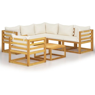 vidaXL Set Divani da Giardino 7 pz con Cuscini Crema Massello Acacia - crema