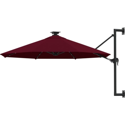 vidaXL Ombrellone a Muro con LED e Palo in Metallo 300 cm Borgogna - Rosso