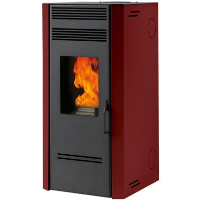 Stufa a pellet "G 100" 10 kW, ventilazione frontale, con braciere in ghisa - colore rosso