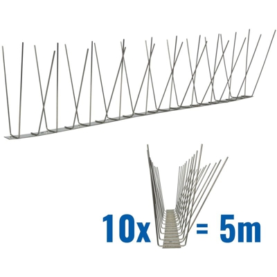 5 metri Dissuasori di picchi anti-piccione V2A-Standard con base di acciaio inossidabile - 3-striscia di Picchi antipiccione la soluzione di qualità