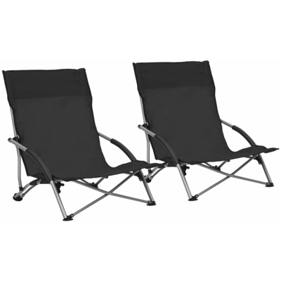 vidaXL Sedie da Spiaggia Pieghevoli 2 pz in Tessuto Nero - Nero