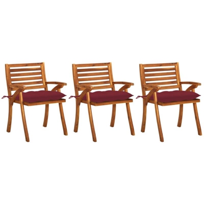 vidaXL Sedie da Pranzo da Giardino con Cuscini 3 pz Massello di Acacia - Marrone