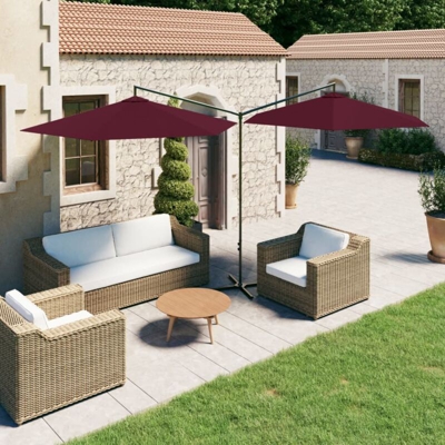vidaXL Ombrellone Doppio con Palo in Acciaio Rosso Bordò 600x300 cm - Rosso