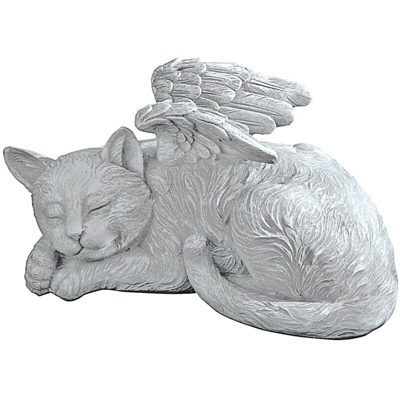 Gatto angelo Memoriale per animali Lapide tombale Statua tributo, poliresina, finitura color pietra, 25,5 cm - Design Toscano
