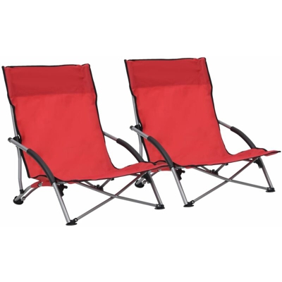 vidaXL Sedie da Spiaggia Pieghevoli 2 pz in Tessuto Rosso - Rosso