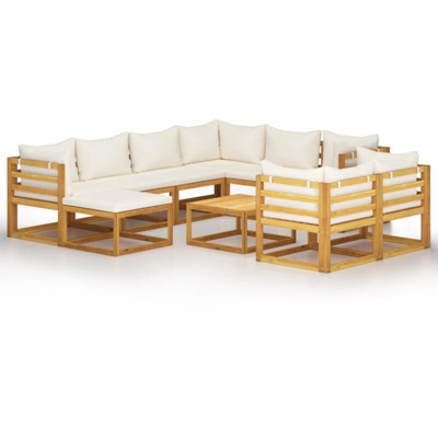 vidaXL Set Divani da Giardino 10 pz con Cuscini Crema Massello Acacia - crema