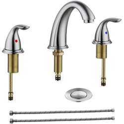 Rubinetti da cucina a due maniglie a 3 fori Miscelatore acqua calda e fredda Rubinetti lavabo lavabo Rubinetto in ceramica Finitura spazzolata en oferta