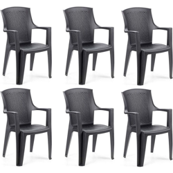 Sedia da giardino in plastica effetto rattan impilabile [ 6 PEZZI ] Eden - antracite en oferta