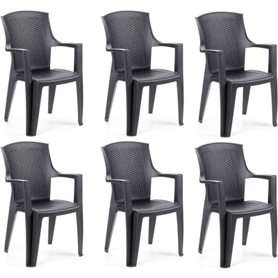 Sedia da giardino in plastica effetto rattan impilabile [ 6 PEZZI ] Eden - antracite
