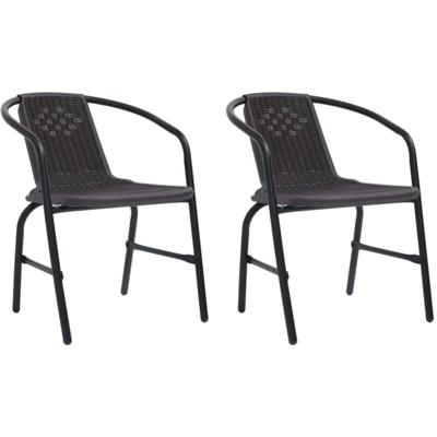 vidaXL Sedie da Giardino 2 pz Nere Plastica Stile Rattan Acciaio 110kg - Nero