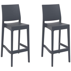 Set 2 Sgabelli Bar Maya Impilabili In Polipropilene - Coppia Sedie Sgabello Alte Outdoor Con Schienale Bancone H75CM con Poggiapiedi Grigio Scuro en oferta