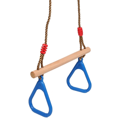 Trapezio in legno, altalena con anelli da ginnastica, blu, materiale: plastica (TIPO), legno - Bleu