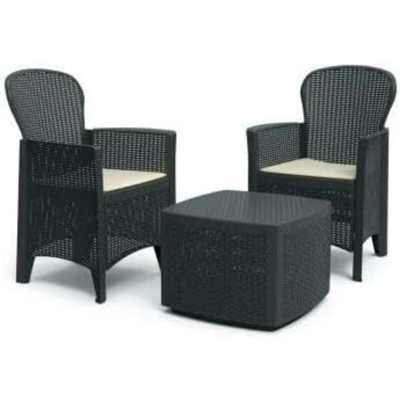 Salotto da giardino in plastica effetto rattan 2 poltrone + 1 tavolino - Set Tree- Antracite