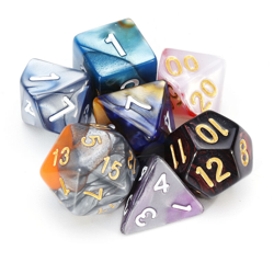 7 pezzi di dadi poliedrici + tazza di dadi per dungeon Dragons DND gioco gioco di ruolo a due colori 7 tipi di noodles ciascuno en oferta