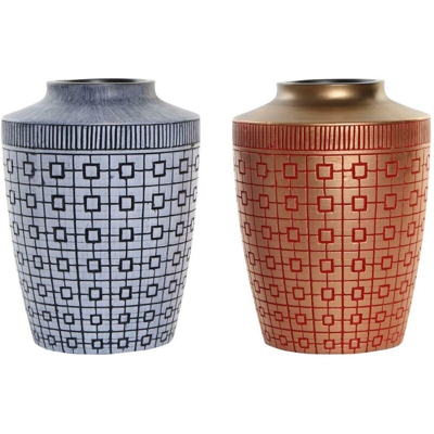 Vaso DKD Home Decor Azzurro Rosso Resina Orientale (2 pcs) (18 x 18 x 25 cm)