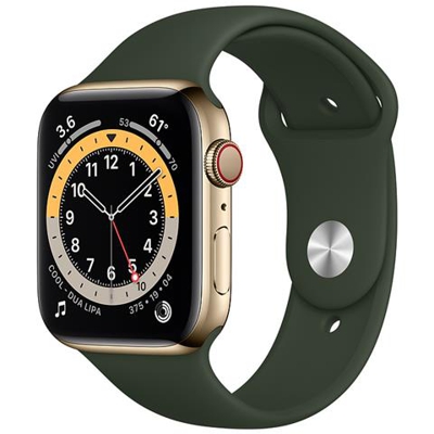 Watch 6 44mm Impermeabile 5ATM GPS + Cellular WiFi / Bluetooth con Cassa in acciaio inossidabile Oro e Cinturino Sport Regular Verde cipro