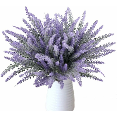 8 Bundles Bellissimo bouquet Viola Lavanda Piante artificiali decorative Fiori artificiali Fiori di simulazione reali per camera da letto Overtop