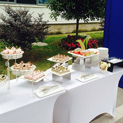 Copritavolo rettangolare in spandex da 1,8 m Tessuto elasticizzato per buffet per feste di matrimonio Bianco (Bianco) Bianco 1,8 m
